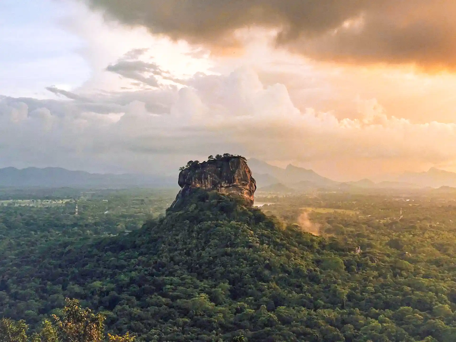 Aerial view of the ancient Sigiriya Lion Rock fortress included in this premium sri lanka 10 day tour package